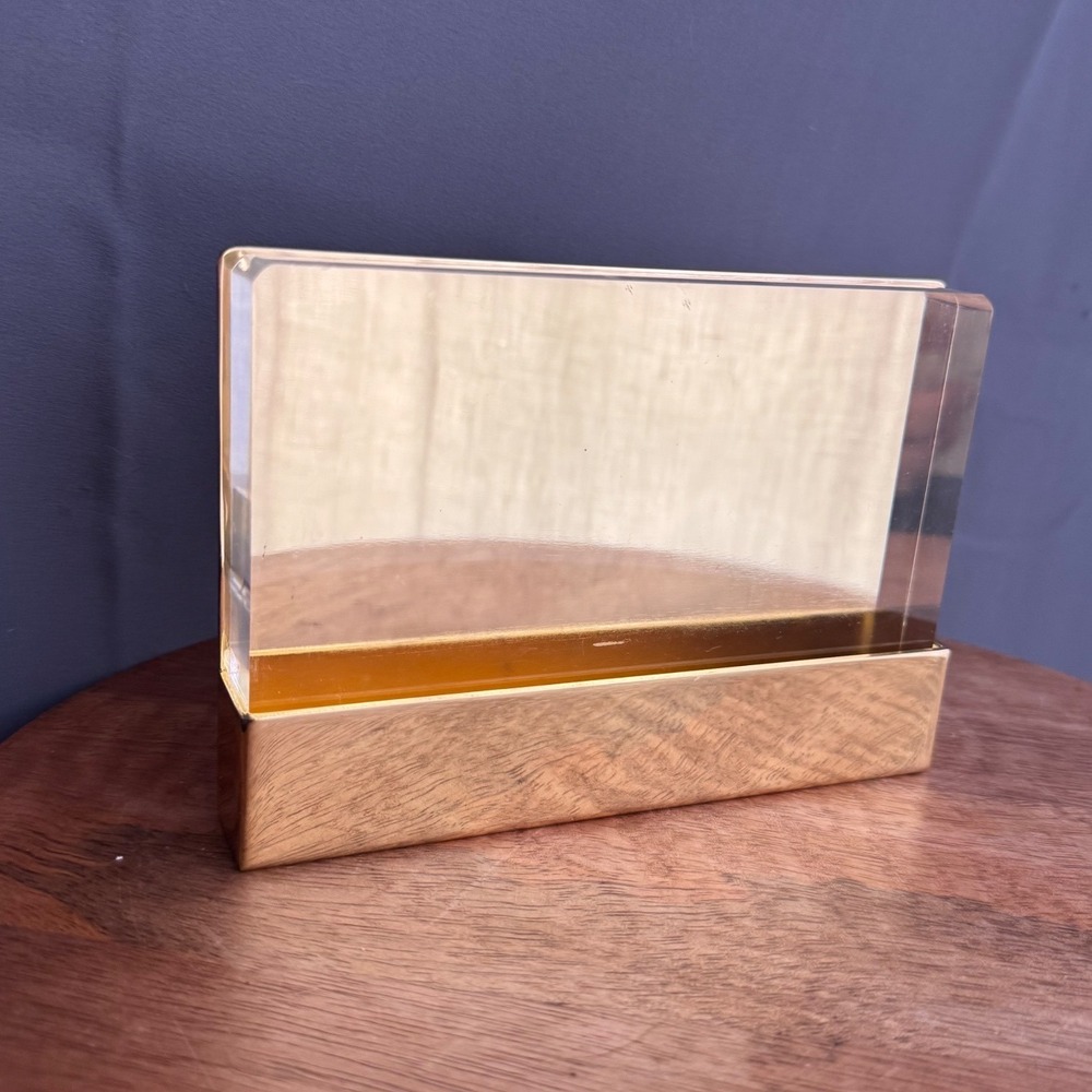 West Elm Standing Acrylic & Brass Frame 4x6 Gold Desk Accessory Minimalist